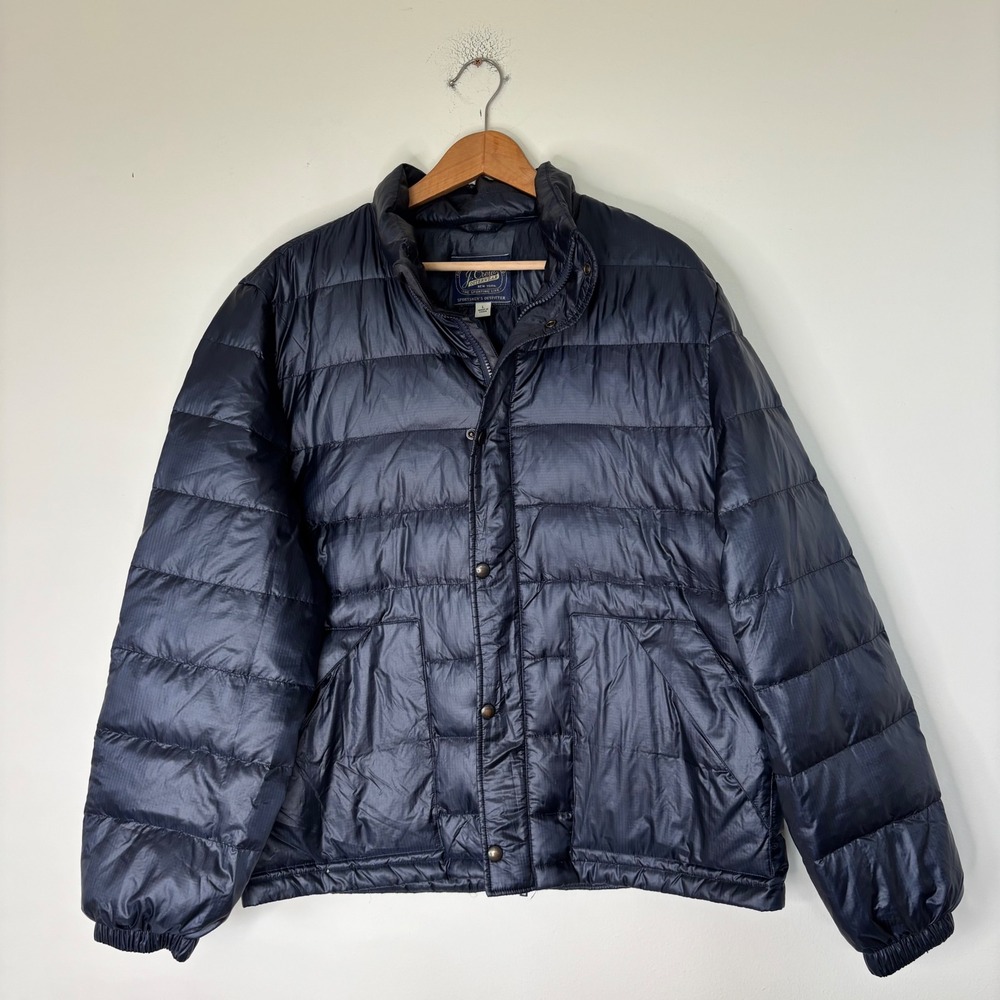 J Crew Navy Blue quilted down puffer jacket Winter Preppy Ski Size Large